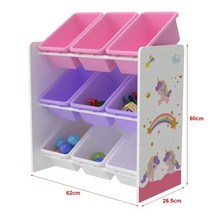 Étagère de rangement Muxía pour enfant avec 9 bacs ouverts blanc  violet  rose-2