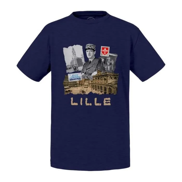 T-shirt Enfant Bleu Lille Collage Ville France Nord Histoire-0