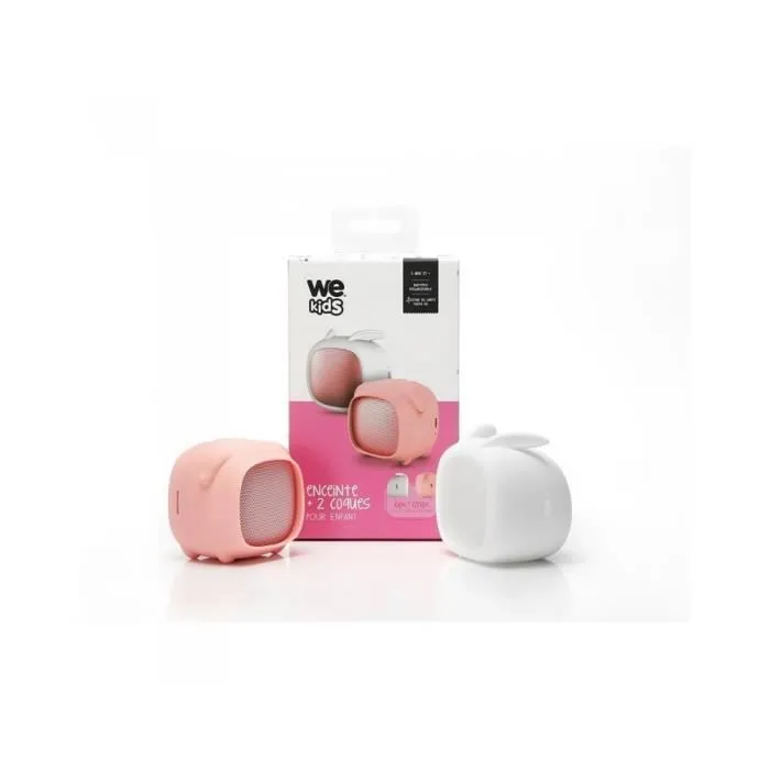 Pack enceinte Bluetooth fille 2 coque interchangeable lapin/cochon Rose-2