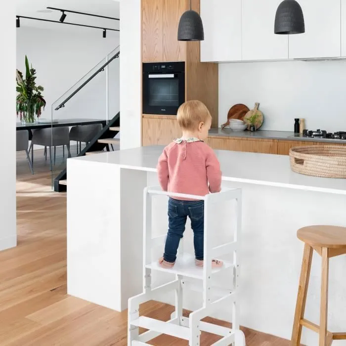 ROBA Tour d'Apprentissage - Escabeau Sûr pour Enfants - Idéal comme Aide de Cuisine - Supporte jusqu'à 80 kg - Blanc-3
