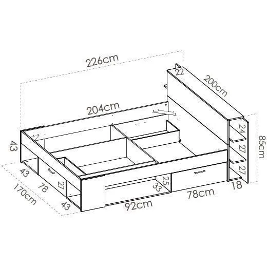 SAX Lit adulte - 160x200 cm - 3 tiroirs + Tête de lit avec rangement - Décor chêne et anthracite-8