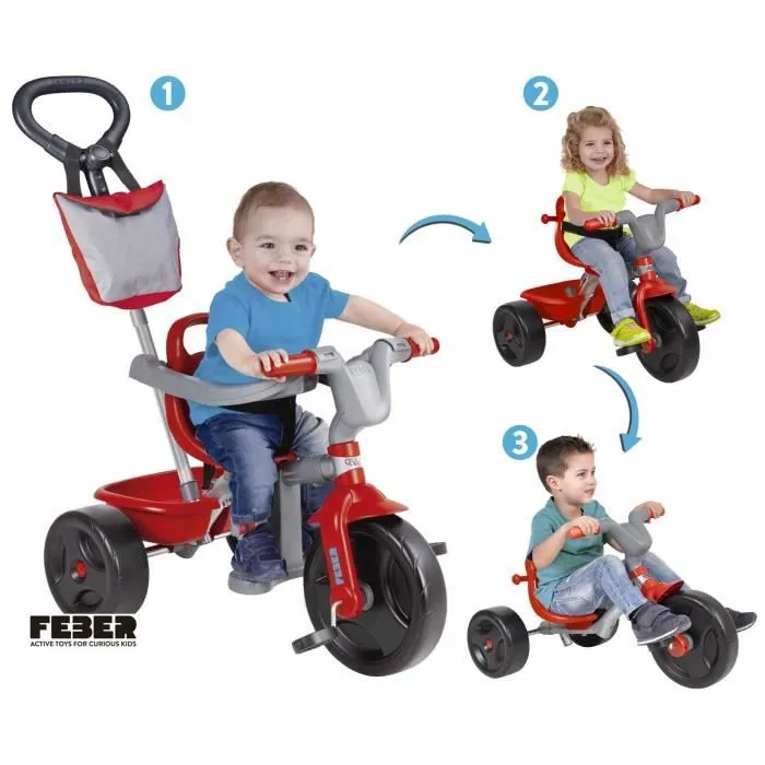 Tricycle évolutif 3 en 1 - FEBER - Rouge - Canne parentale réglable - Mixte - 12 à 36 mois-1