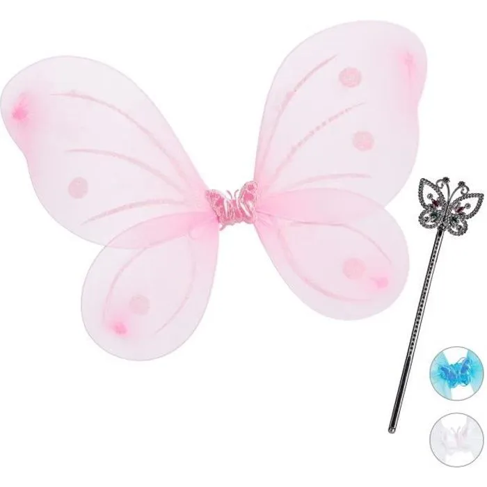 Déguisement de fée RELAXDAYS - Ailes et baguette magique - Rose - Enfant - Carnaval-0