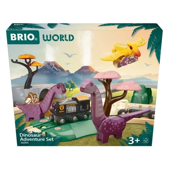 BRIO Circuit Aventure Dinosaure 21 pièces - Action de Jeu sans Pile - Dinosaures Inclus - Circuit de Train en Bois - Brio World-0