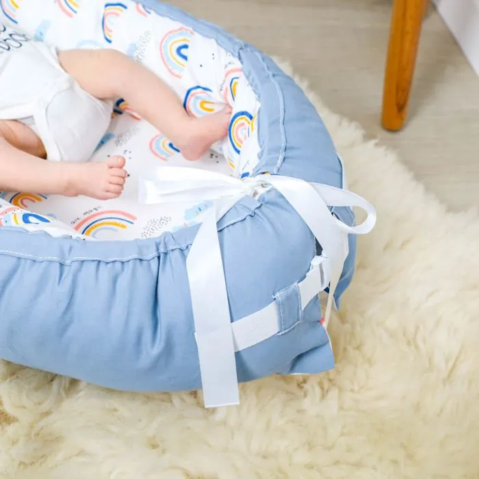 Nid d'enfant avec poignée 90X50 cm - Babynest Set Reducteur de lit Bebe nouveau-né avec housse amovible en coton Blau-3