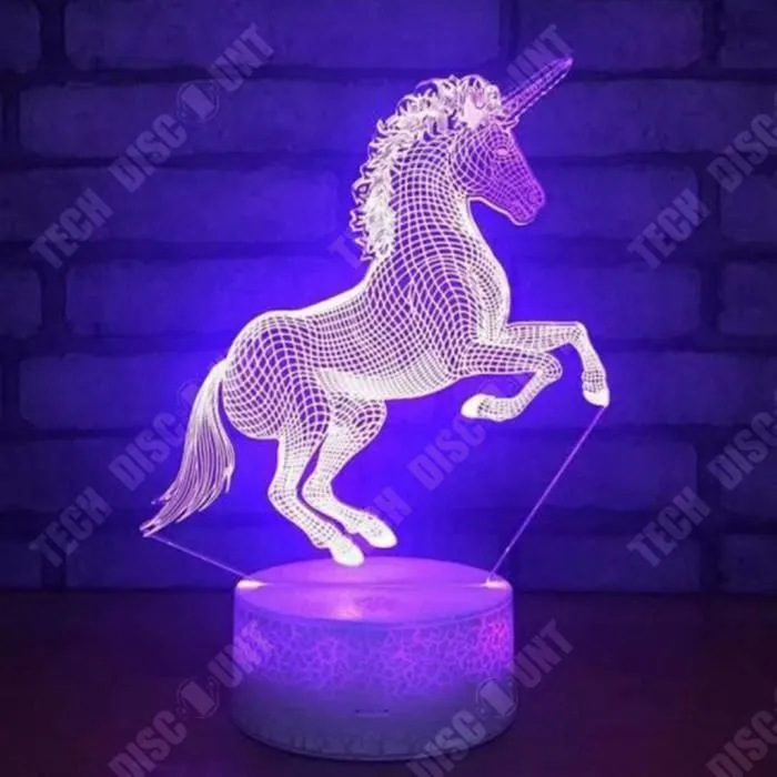 TD® Creative nouvelle licorne 3d veilleuse nouveauté cadeau électronique led lampe de chevet usb atmosphère colorée lumière veilleus-1