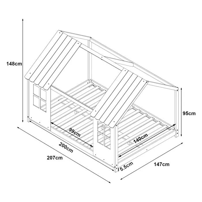 Lit cabane Tostedt pour enfant forme maison bois de pin 140 x 200 cm rose blanc [en.casa]-3