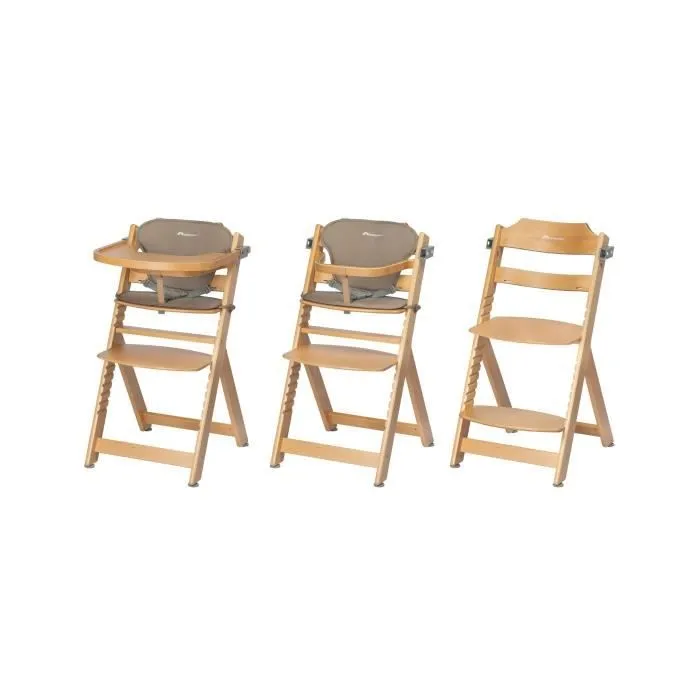 BEBECONFORT TIMBA + coussin Chaise haute bébé, Chaise bois évolutive, de 6 mois à 99 ans, Chaise Bois et coussin beige-5