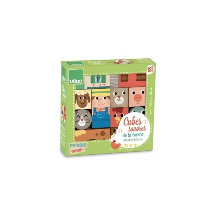 Jouet d'éveil en bois - Cubes sonores Animaux de la ferme - VILAC - A partir de 18 mois-1