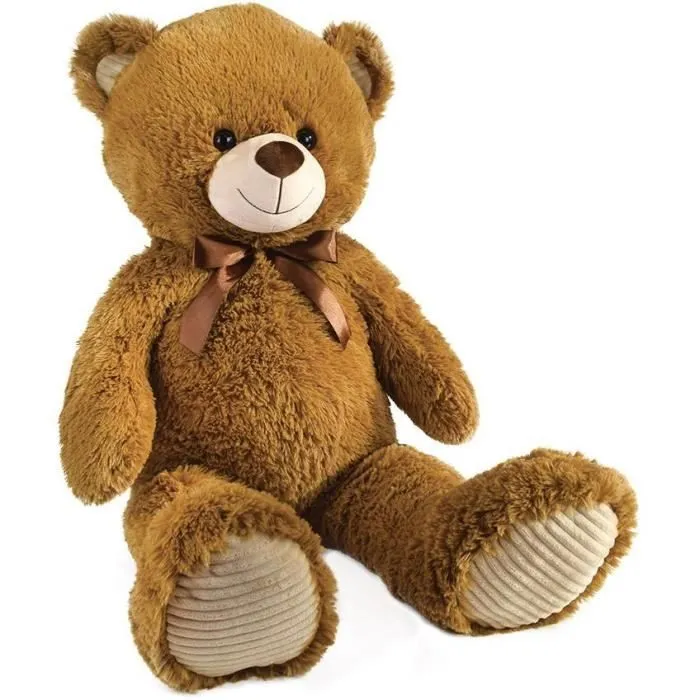 Ours en Peluche Marron avec Noeud +/- 100 cm - PLANET PLUCH - Magnifique ours de 1 mètre en peluche douce.-1