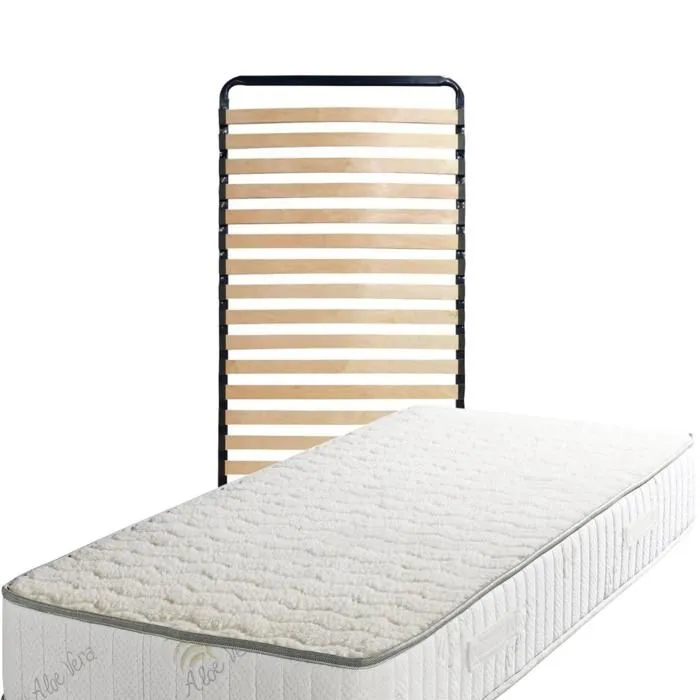 Lot de 2 Matelas 100x200 + Sommier + pieds + Oreiller Mémoire + Protège Matelas Offerts Mousse Poli Lattex Indéformable - 23 cm - F-0