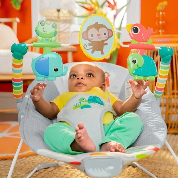 BRIGHT STARTS Transat bébé Animaux, Vibrations apaisantes, Arche d'éveil avec jouets interactifs-8