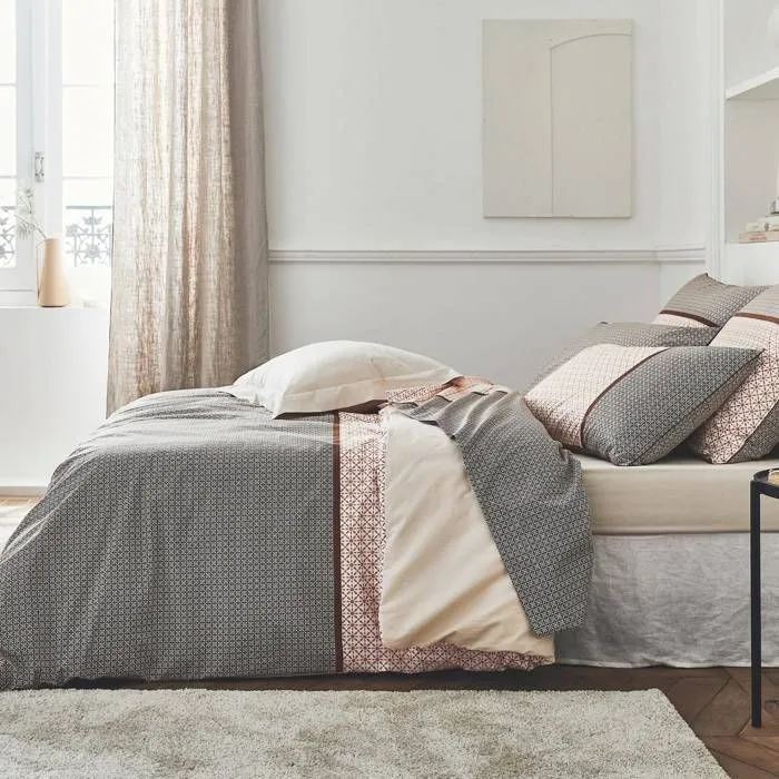 Parure de couette - Non spécifié - 140x200 cm - Beige foncé - Graphique - Percale de coton-0