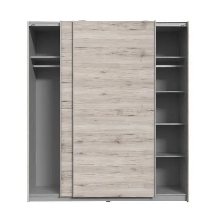Armoire 2 portes coulissantes - Panneaux de particules - Décor chêne cendré clair - L 170,3 x P 61,2 x H 190,5 cm - ULOS-2