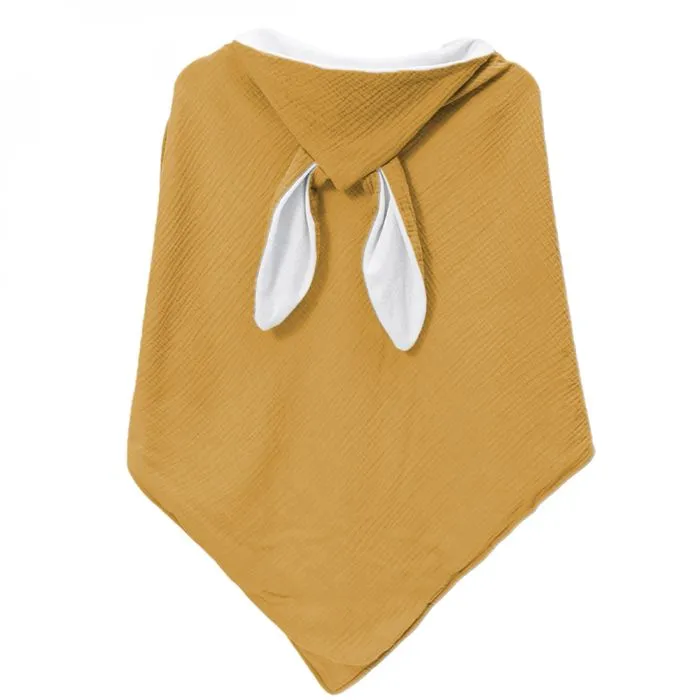 Cape, sortie de bain pour bébé intérieur 100 % coton - 100 x 100 cm - Lapin - Moutarde - Monsieur Bébé-4