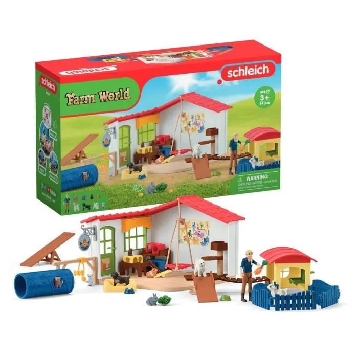 Hôtel des Animaux de la Ferme - Grand coffret de 54 Pièces de Jouets Schleich avec Chien, Chat, Lapin, Accessoires et Plus - Cadeau-0