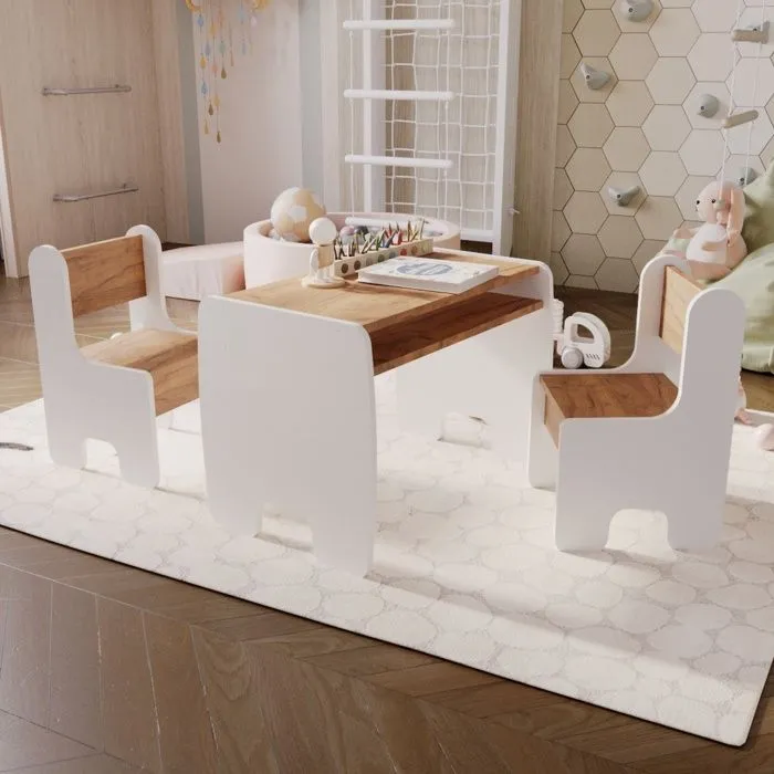 Ensemble de Table et 2 Chaises pour Enfants TIMI - blanc/chêne doré-0