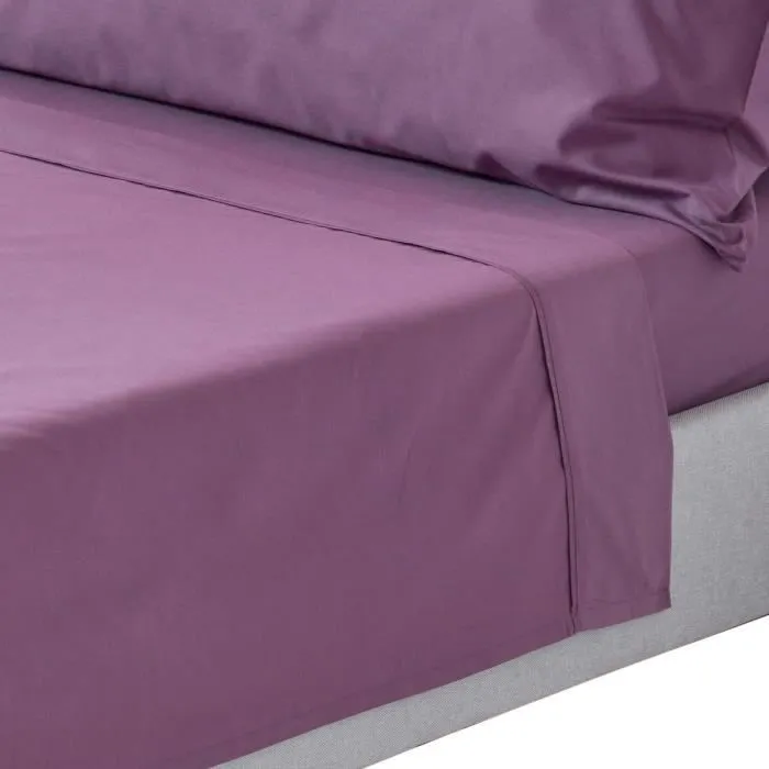 Drap plat uni 100% coton égyptien 200 fils coloris raisin 180 x 290 cm-0