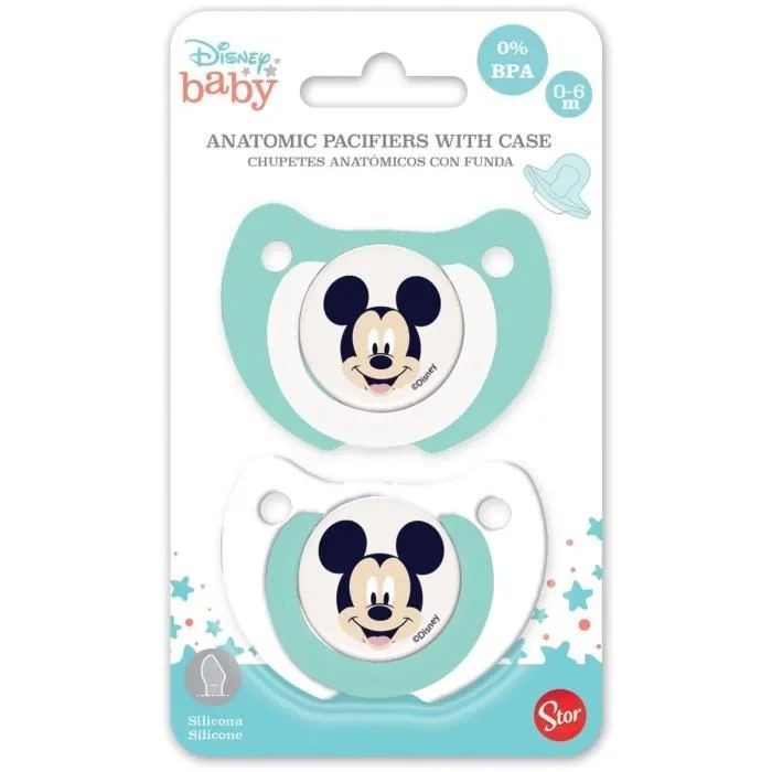 Lot de 2 sucettes - THERMOBABY - Silicone orthodontique - Avec clip protection - 0-6 mois - Mickey Cool-1