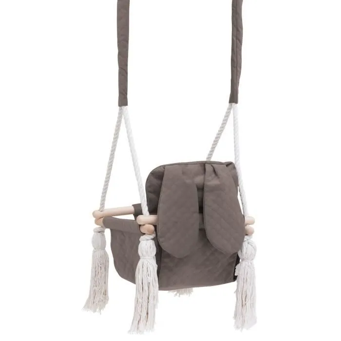 Bellochi Balançoire Bébé en Bois - Balançoire enfants avec Velours Coussins - Balançoire Pour l'intérieur Beige-1
