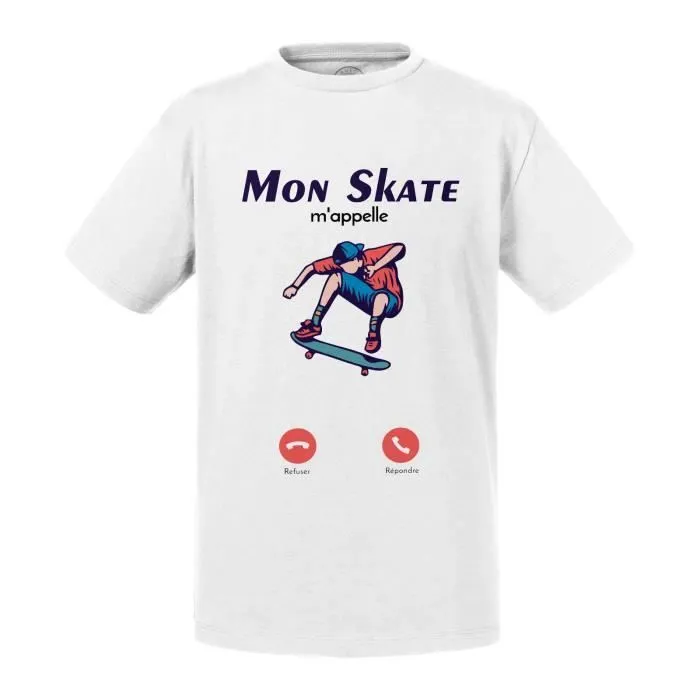 T-shirt Enfant Blanc Mon Skate M'Appelle Passion Culture-0
