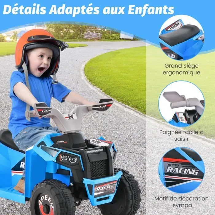 COSTWAY Quad Electrique pour Enfants 6V/ 7AH - 4.6 km/h Max - Voiture pour Enfants de 3 Ans+ Bleu-3