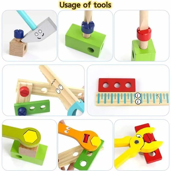 Jouet en bois - FOLAYA - Boîte à outils enfant DIY 3D - 34 pièces - Mixte - Intérieur-1