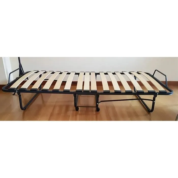 Lit d'appoint pliant 80x200 cm avec structure en métal robuste lit rabattable jusqu'à 120 kg avec memory foam matelas h. 11 cm, 80 x-2