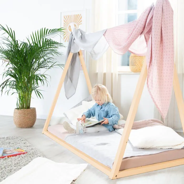 Lit Tipi 70 x 140 cm pour Enfants ROBA - Bambou Certifié FSC - Lit Indien pour Garçon et Fille - Finition Naturelle-2