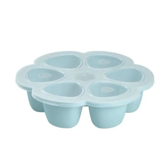BEABA Multiportions en silicone de qualité premium, résistance thermique, couvercle hermétique, Fabriqué en Italie, 6x90 ml bleu-0
