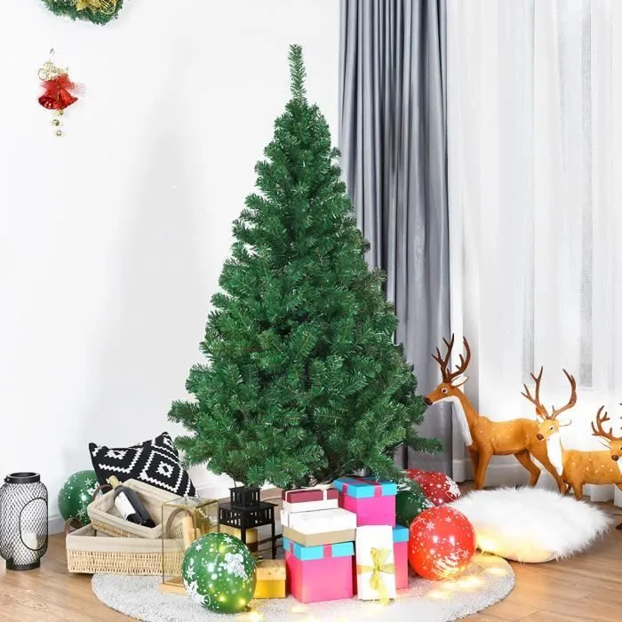 Sapin de Noël Artificiel 150 cm COSTWAY Vert - Aiguilles en PVC - Support en Métal - Décoration de Fête pour Noël - 350 Branches-0