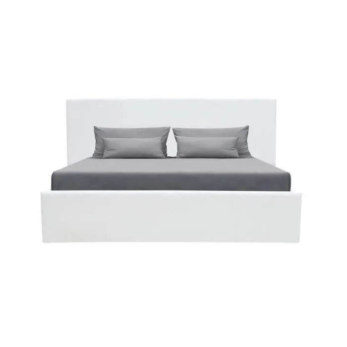 MARTIN Lit adulte 140 x 190 cm + coffre de rangement - Simili blanc - Sommier inclus-1