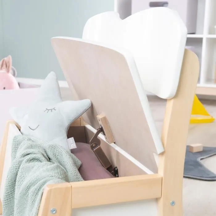 Banc Coffre à Jouets pour Enfant en Bois - ROBA - Meuble de Rangement 2 en 1 - Blanc / Naturel-3