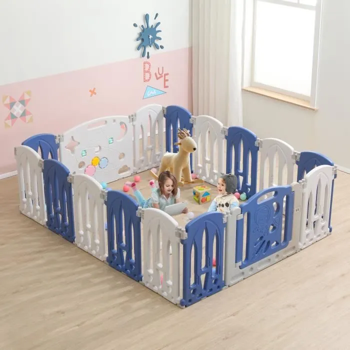 XMTECH Parc Bébé en Plastique 14 + 2 Panneaux d’Activité et Porte Barrière Sécurité Enfant 193,5x150cm Clôture Pliant de Protection-3