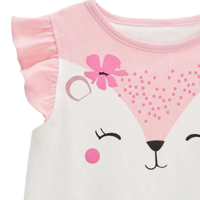 Pyjama enfant - Petit Safari - Rose - 100% coton - Manches courtes - Volants girly-3