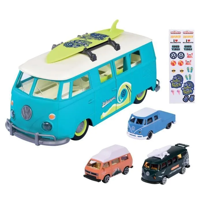 Véhicule miniature - MAJORETTE - Volkswagen T1 35cm - Pack avec 3 véhicules 1/64ème - Bleu-1