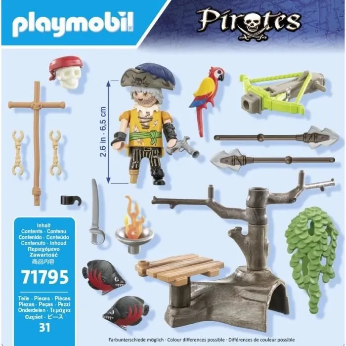 PLAYMOBIL 71795 Pirate avec arbalète et poissons à viser, Les pirates, 31 pièces, Dès 4 ans-4