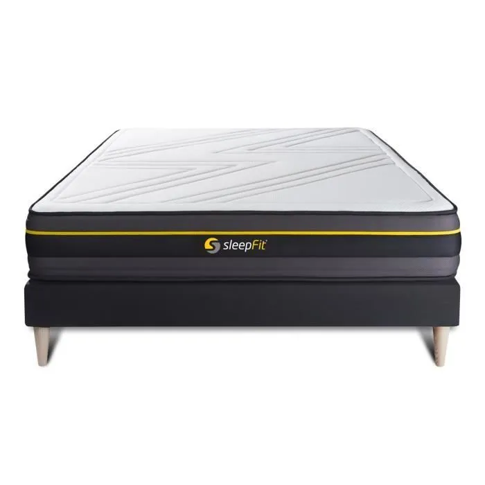 Ensemble matelas + sommier - ACTIVE - SFACTIENS140190SKN - Mousse HR - Coutil respirable - 140x190 cm Noir-0