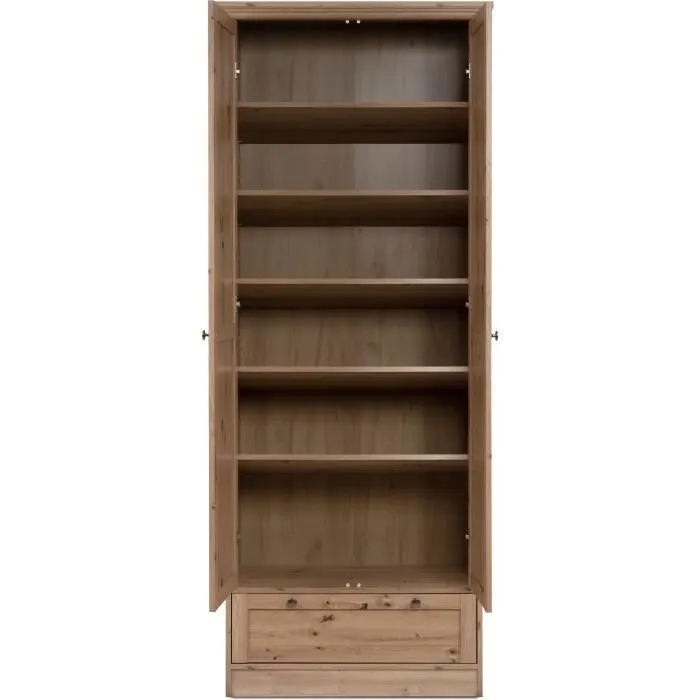 Armoire - Landwood - Décor chêne artisan - 2 Portes - 1 Tiroir - L80 x P39 x H200 cm-2
