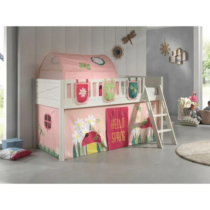 Lit Mezzanine Enfant - Vipack - Scott - Bois Massif - Blanc - 1 Place - Rangement-1