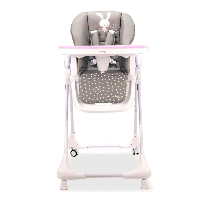 Chaise haute réglable Asalvo Baby Rabbit Rose - 0 mois à 3 ans - Bac à nourriture double-1