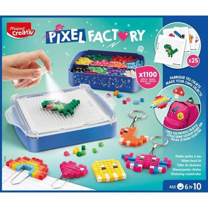 Coffret de Perles à Eau - Maped Creativ - Pixel Factory - 1110 Perles - 25 Modèles - 3 en 1-1