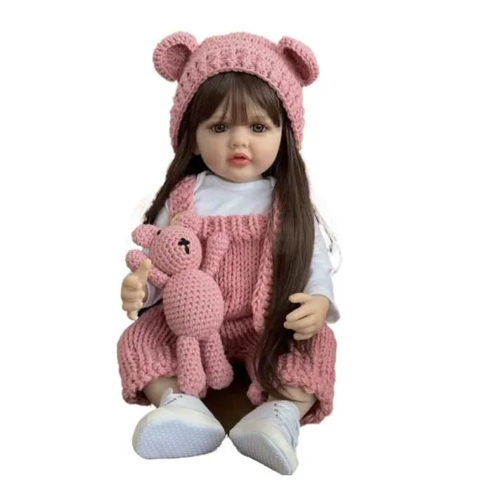 Poupée bébé Reborn en Silicone de 55 cm, ,cadeaux d'anniversaire pour enfants -poupée reborn fille cheveux longs -A2-0