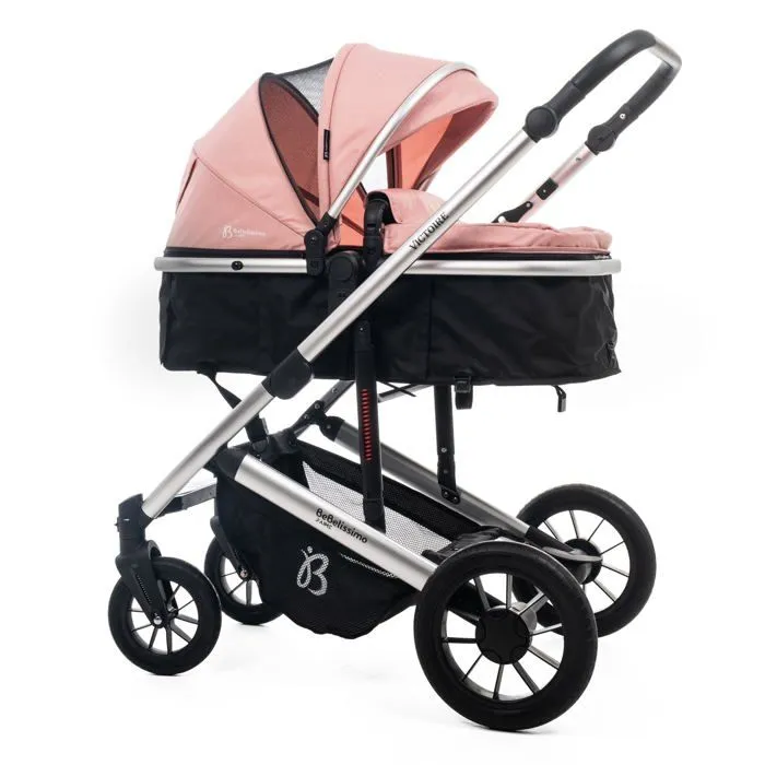 BEBELISSIMO - Poussette combinée trio 3 en 1 - siège auto 0m – nacelle – dès la naissance – jusqu’à 22kg – Victoire I-Size - rose-1