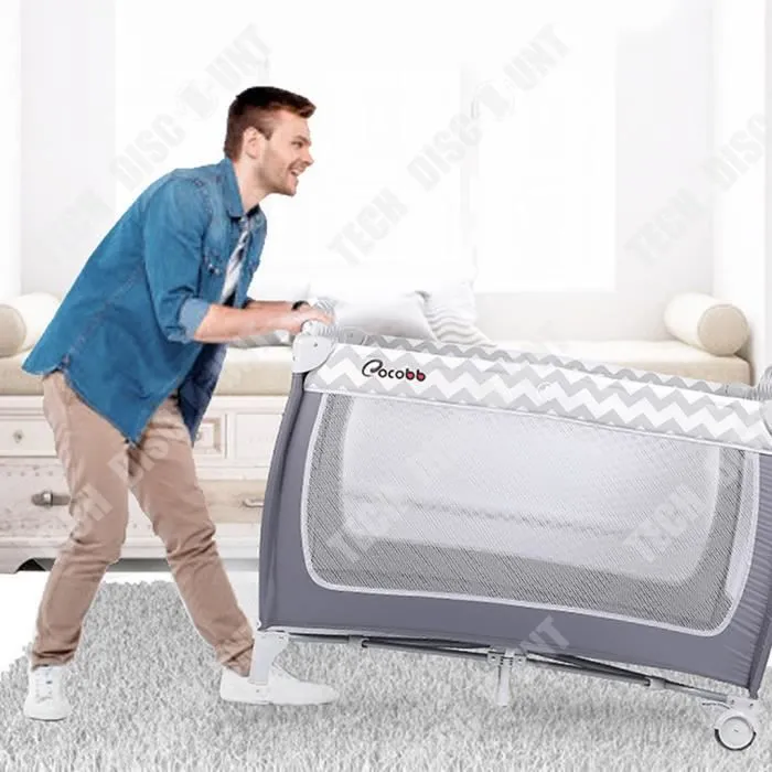 TD® Berceau pliable tissu Oxford avec moustiquaire avec rouleaux table à langer portable multifonctionnelle amovible lit bébé-2