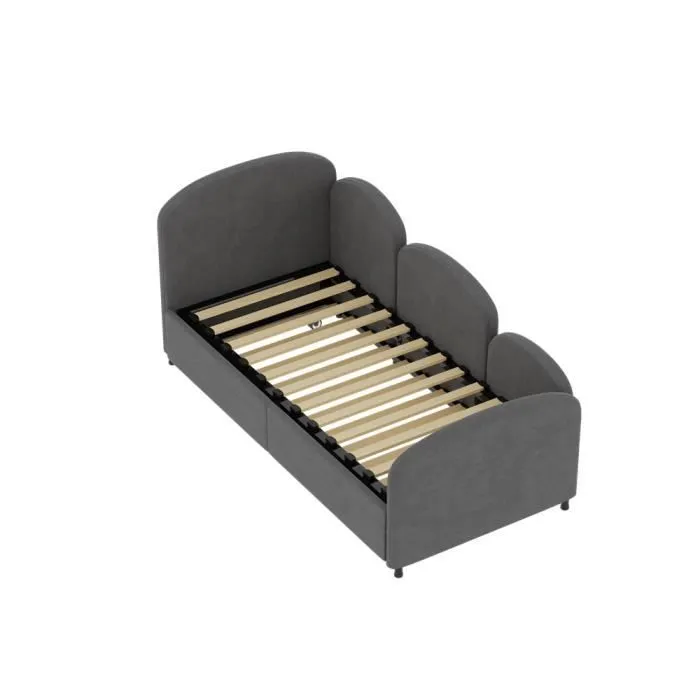 Lit gigogne - Non spécifié - 90x200 cm - Velours gris - 2 paquets - 250KG max-2