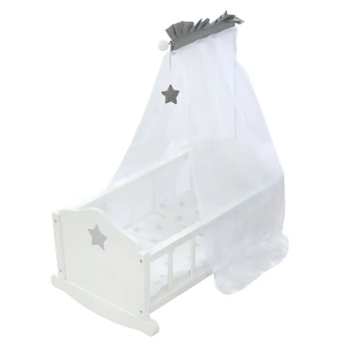 Berceau de Poupée en Bois Stella - ROBA - Lit à Bascule pour Poupon - Blanc / Gris-0