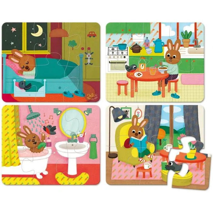 Puzzles en bois pour enfants - VILAC - Maison du lapin - 4 puzzles de 6 pièces - Thème Animaux-3