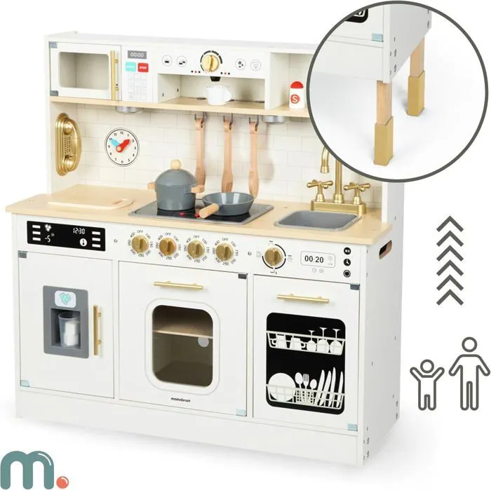 Cuisine Enfant Bois, Mamabrum, Éclairage LED, Cuisine Jouet Interactive XXL avec Micro-Ondes, Lave-Vaisselle, Machine à Café, Four-3