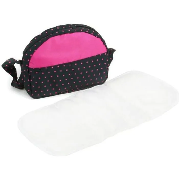 Sac à langer pour poussettes de poupées. Marine et rose à pois-0